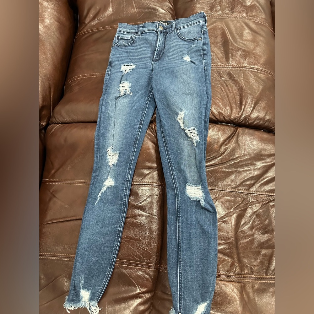 Express Blue Distressed Skinny Jeans
